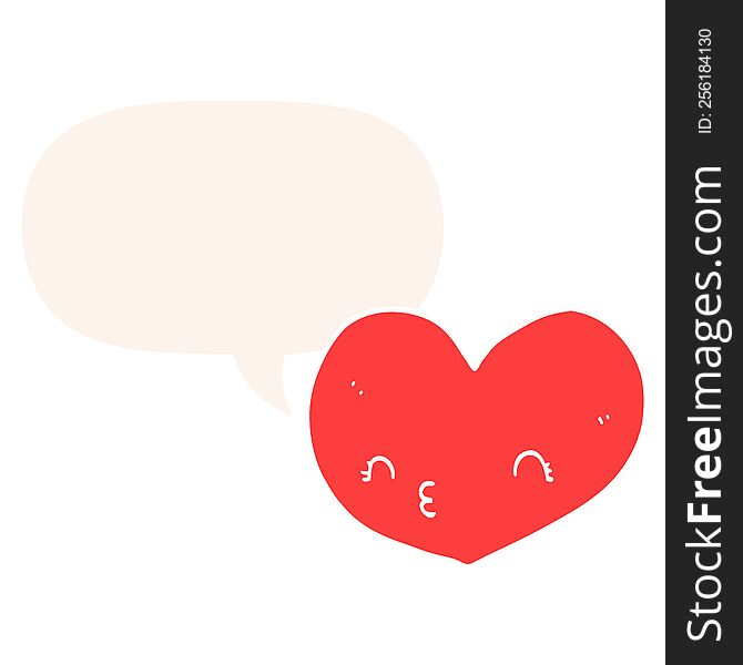 Cartoon Heart And Face And Speech Bubble In Retro Style