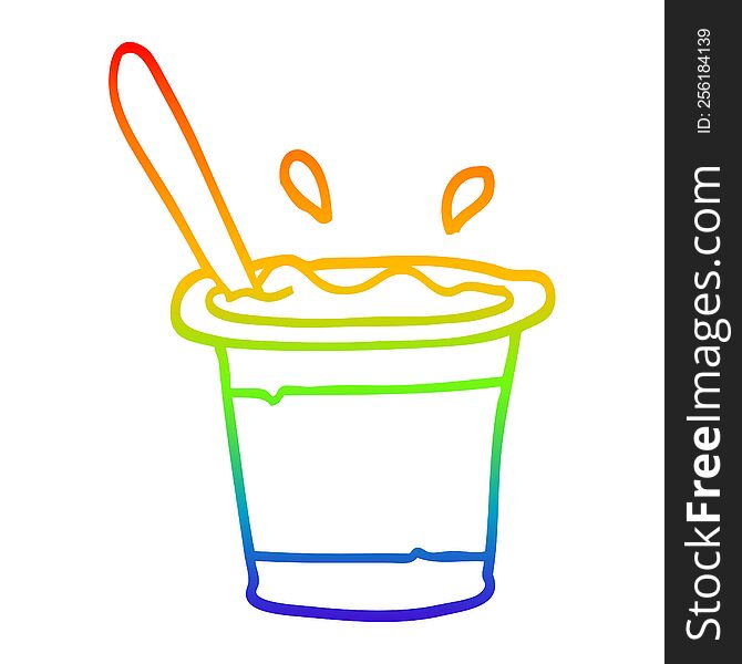 rainbow gradient line drawing of a cartoon yogurt