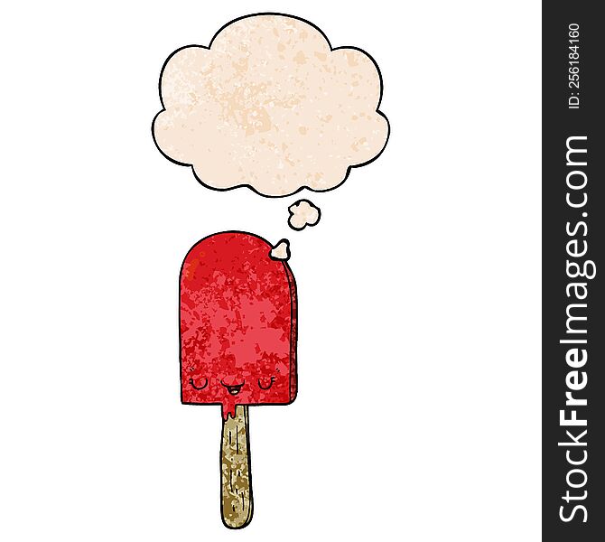 Cartoon Ice Lolly And Thought Bubble In Grunge Texture Pattern Style
