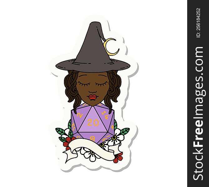 Human Mage With Natural Twenty Dice Roll Sticker