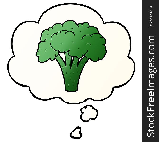 cartoon brocoli with thought bubble in smooth gradient style