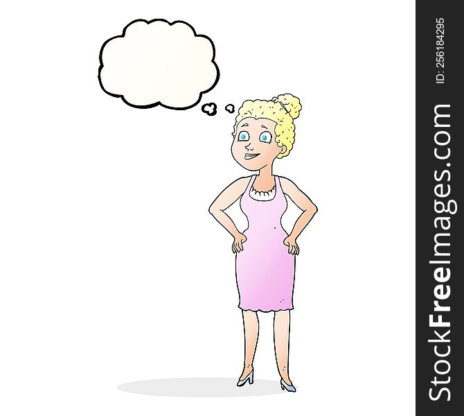 Thought Bubble Cartoon Woman Wearing Dress