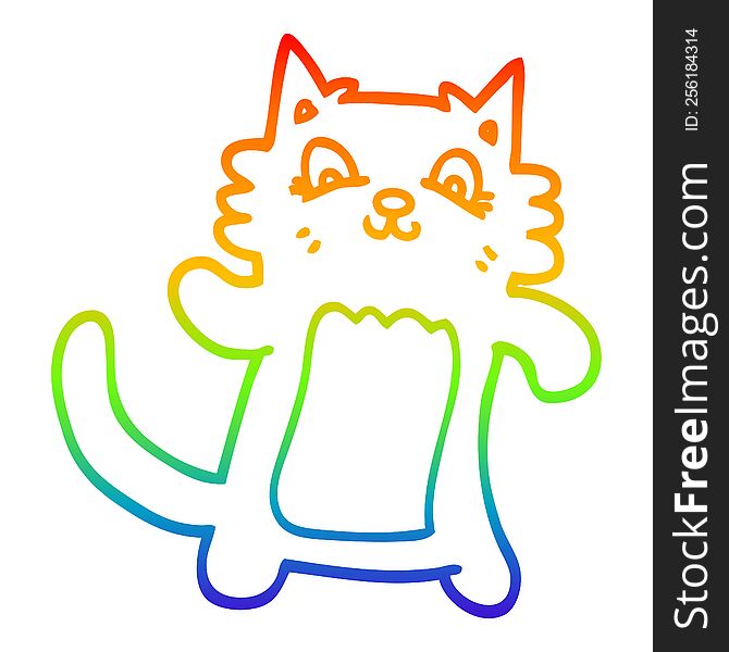 Rainbow Gradient Line Drawing Cartoon Dancing Cat