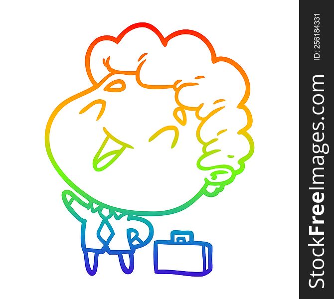 rainbow gradient line drawing of a cute cartoon businessman