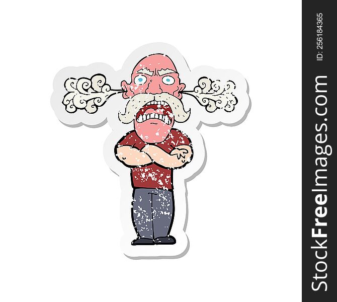 retro distressed sticker of a cartoon furious man with red face