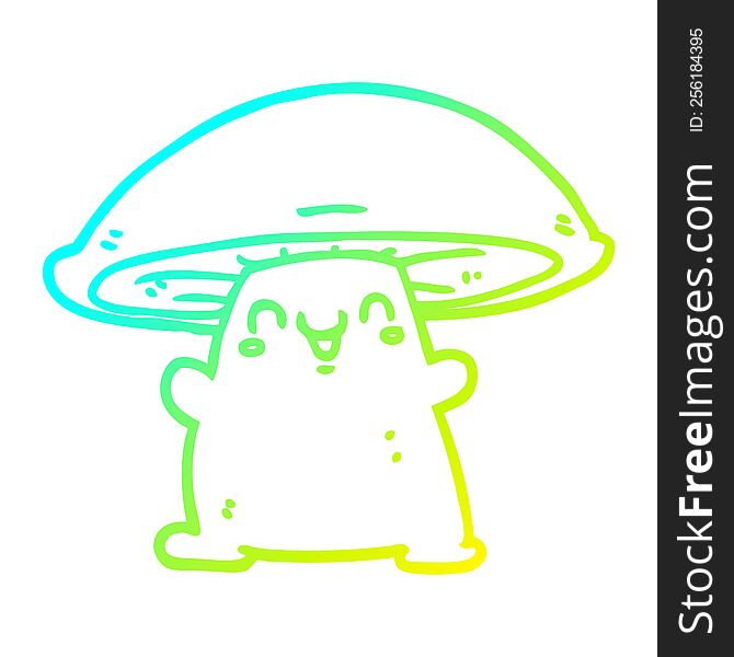 cold gradient line drawing of a cartoon mushroom character