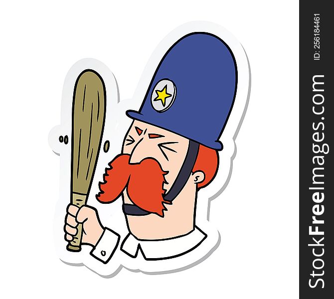 Sticker Of A Cartoon Policeman Waving Baton