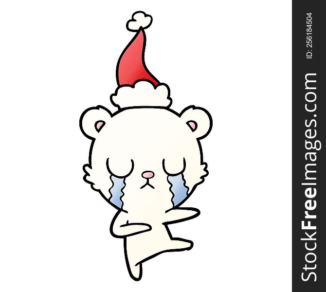 crying polar bear hand drawn gradient cartoon of a wearing santa hat. crying polar bear hand drawn gradient cartoon of a wearing santa hat