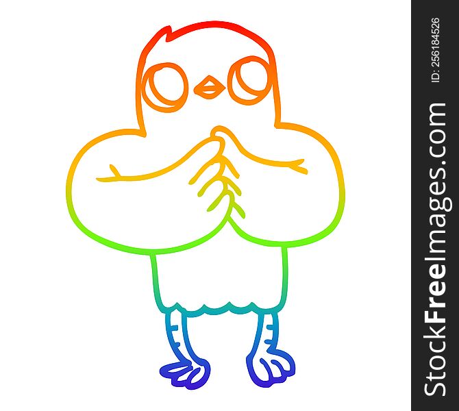 rainbow gradient line drawing of a cartoon bird with plan