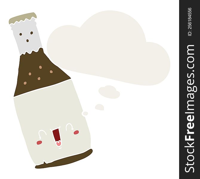 cartoon beer bottle with thought bubble in retro style
