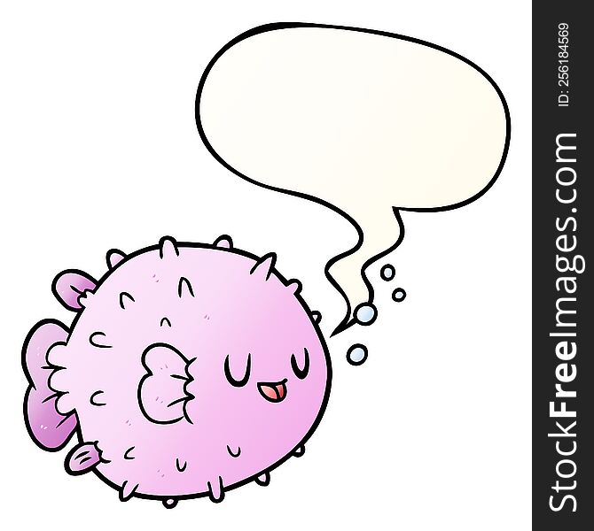 cartoon blowfish with speech bubble in smooth gradient style