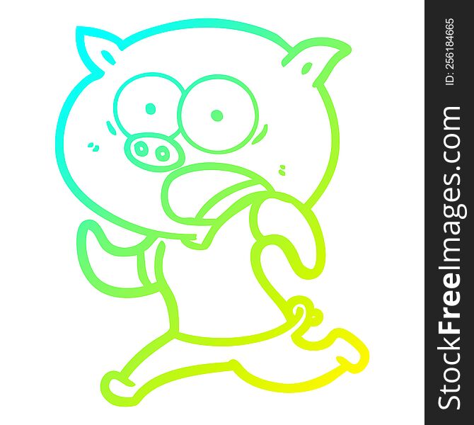 cold gradient line drawing of a cartoon pig running away