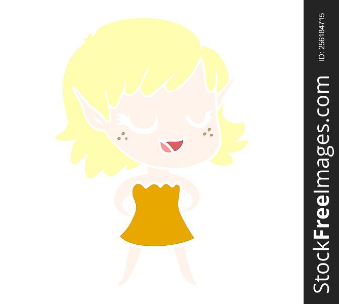 Happy Flat Color Style Cartoon Elf Girl
