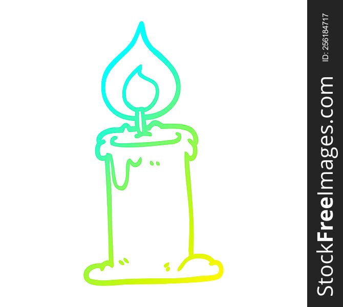 cold gradient line drawing of a cartoon candle burning