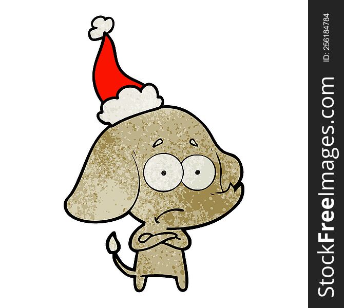 Textured Cartoon Of A Unsure Elephant Wearing Santa Hat