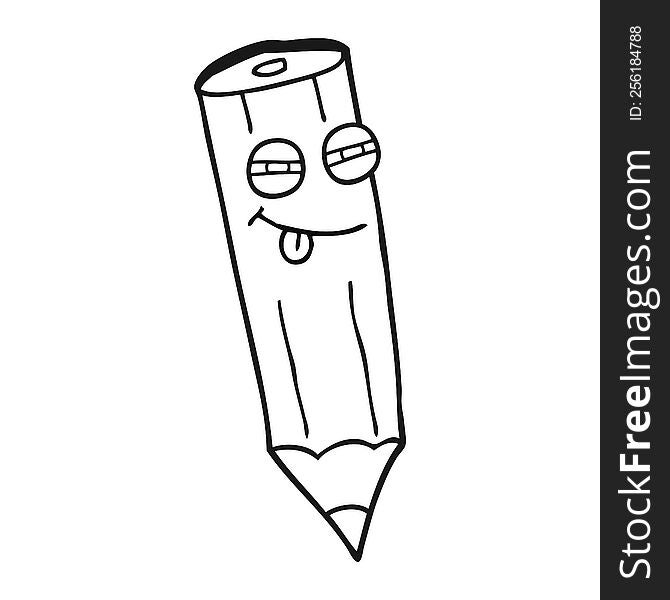 happy freehand drawn black and white cartoon sly pencil. happy freehand drawn black and white cartoon sly pencil