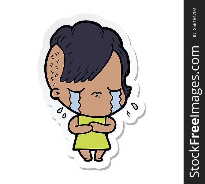 sticker of a cartoon crying girl