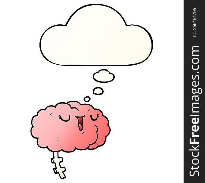 Happy Cartoon Brain And Thought Bubble In Smooth Gradient Style