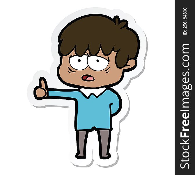 sticker of a cartoon exhausted boy