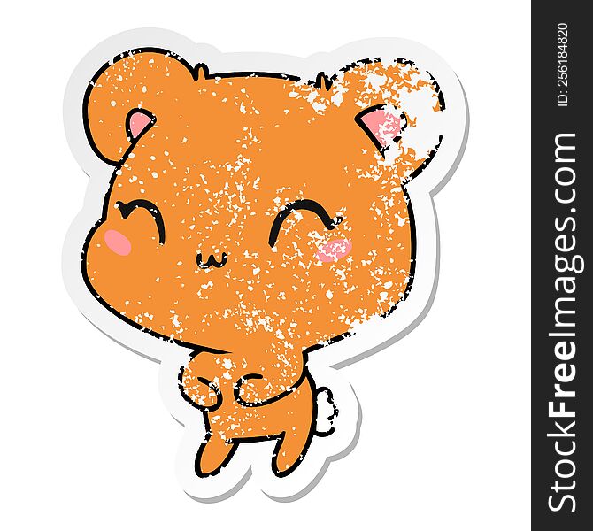 distressed sticker cartoon illustration kawaii cute teddy bear. distressed sticker cartoon illustration kawaii cute teddy bear