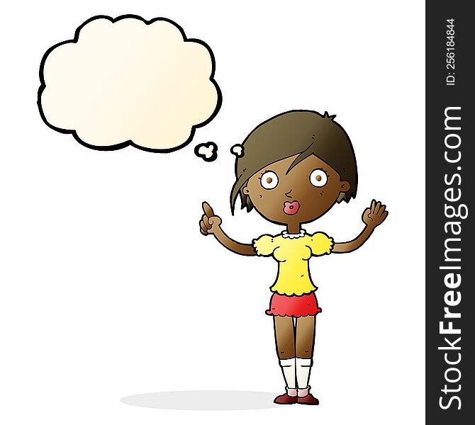 cartoon girl asking question with thought bubble