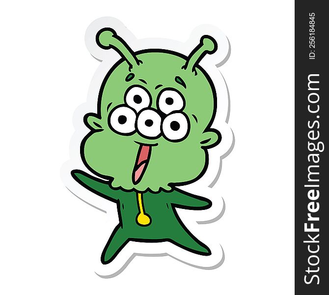 sticker of a happy cartoon alien