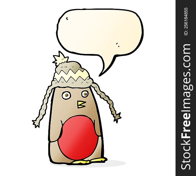 Cartoon Robin In Hat With Speech Bubble