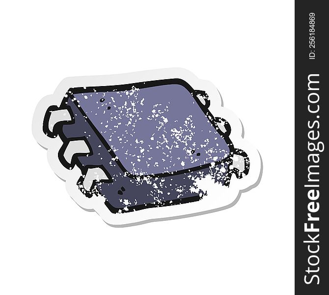 retro distressed sticker of a cartoon computer chip