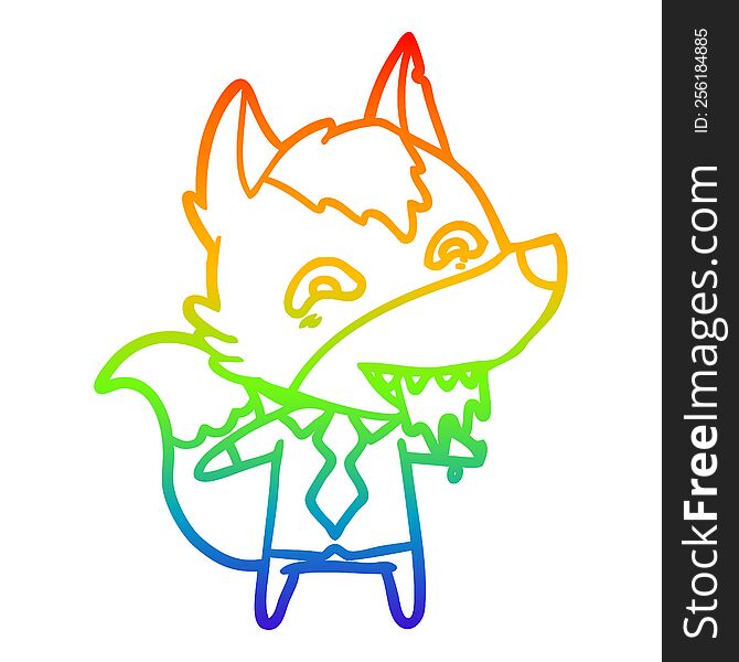 Rainbow Gradient Line Drawing Cartoon Hungry Wolf In Office Clothes