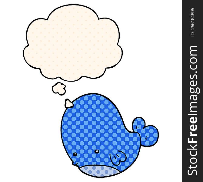cartoon whale with thought bubble in comic book style
