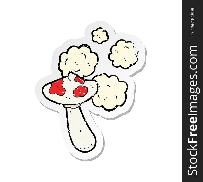 Retro Distressed Sticker Of A Cartoon Toadstool Mushroom