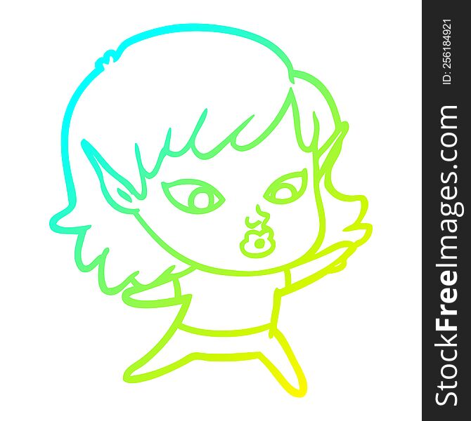 cold gradient line drawing of a pretty cartoon elf girl