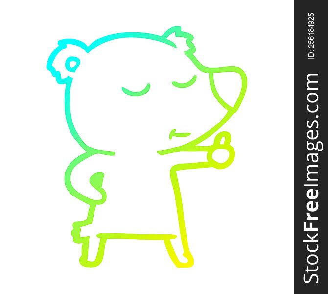 Cold Gradient Line Drawing Happy Cartoon Bear Giving Thumbs Up