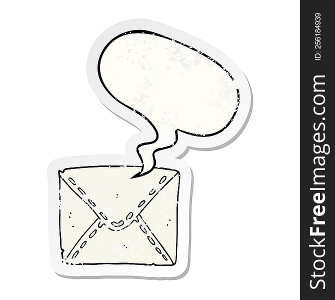 Cartoon Letter And Speech Bubble Distressed Sticker