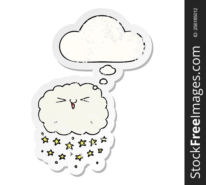 Happy Cartoon Cloud And Thought Bubble As A Distressed Worn Sticker