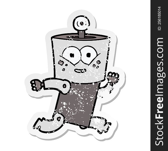 Distressed Sticker Of A Happy Cartoon Robot