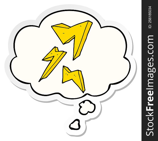 cartoon lightning bolt with thought bubble as a printed sticker