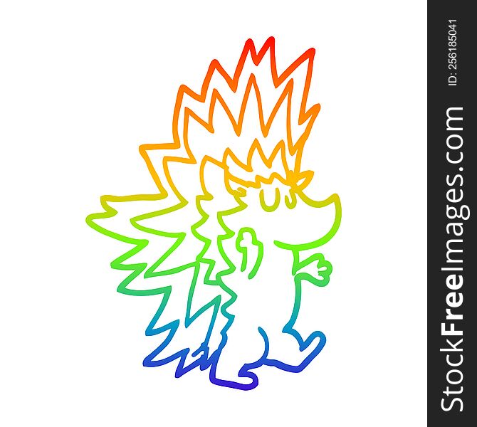 rainbow gradient line drawing of a cartoon spiky hedgehog