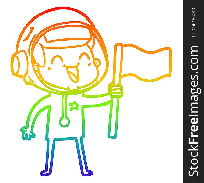 rainbow gradient line drawing of a happy cartoon astronaut