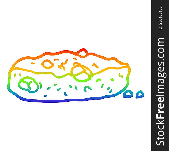 Rainbow Gradient Line Drawing Cartoon Chocolate Chip Cookie