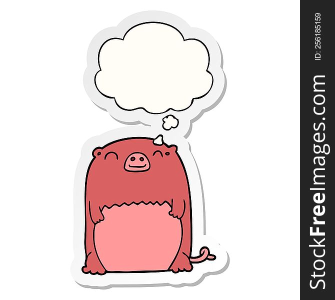 Cartoon Creature And Thought Bubble As A Printed Sticker