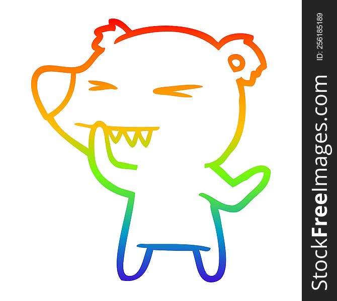 rainbow gradient line drawing of a angry polar bear cartoon thinking