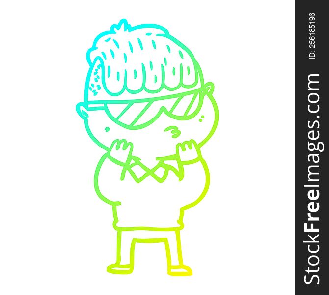 cold gradient line drawing of a cartoon boy wearing sunglasses