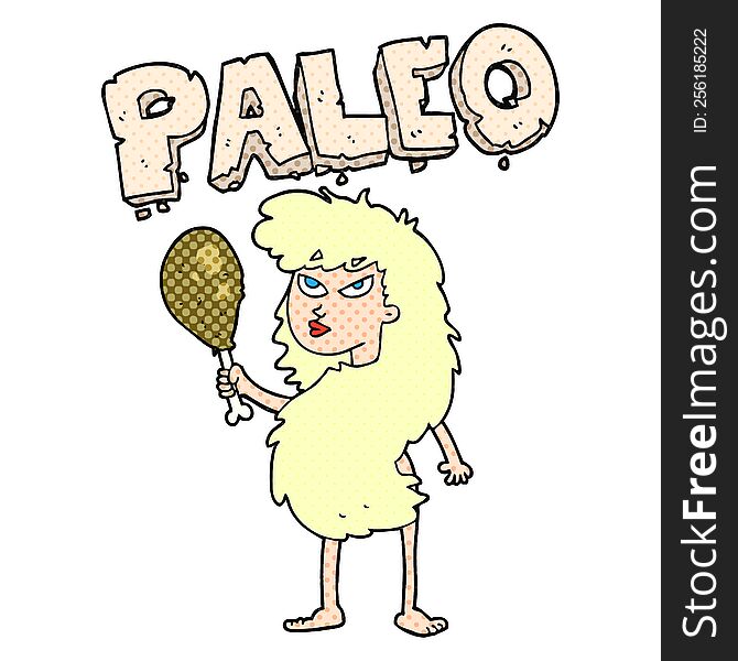 freehand drawn cartoon woman on paleo diet