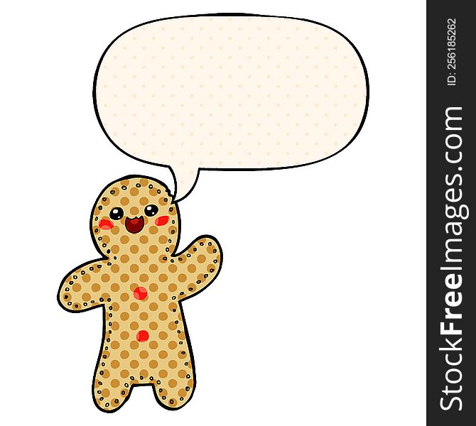 Cartoon Gingerbread Man And Speech Bubble In Comic Book Style