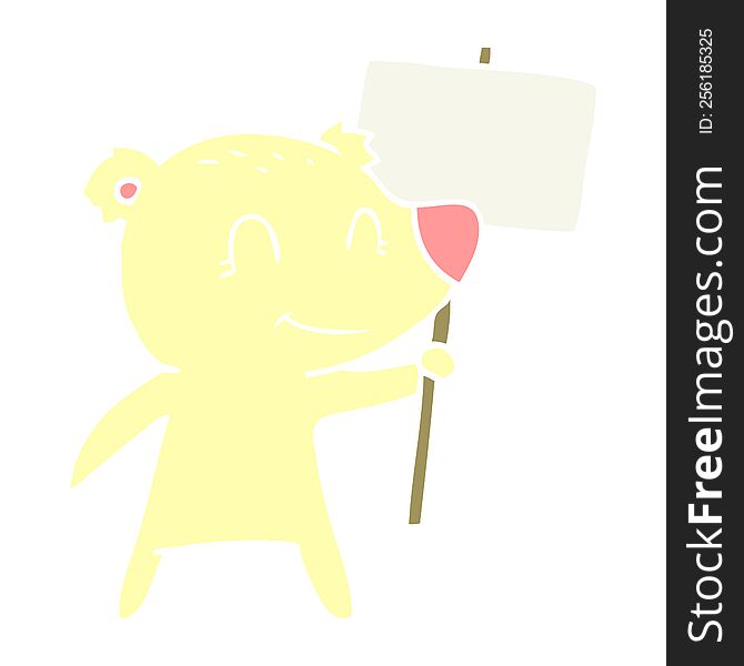 Flat Color Style Cartoon Bear Holding Sign