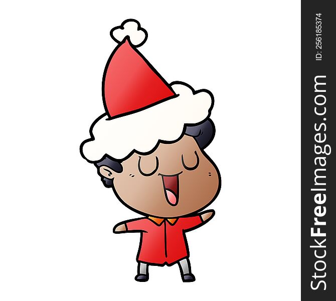 Laughing Gradient Cartoon Of A Man Wearing Santa Hat
