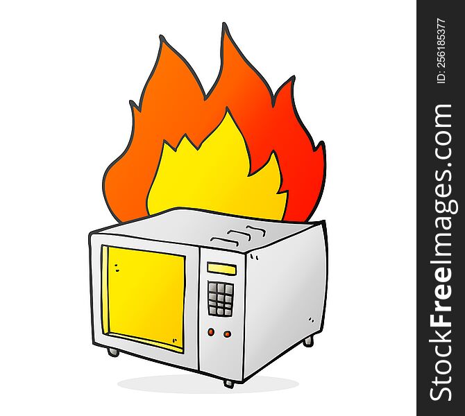 freehand drawn cartoon microwave on fire