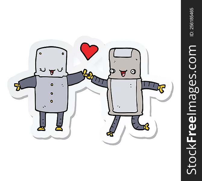 sticker of a cartoon robots in love