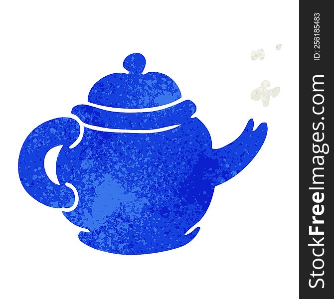 Retro Cartoon Doodle Of A Blue Tea Pot